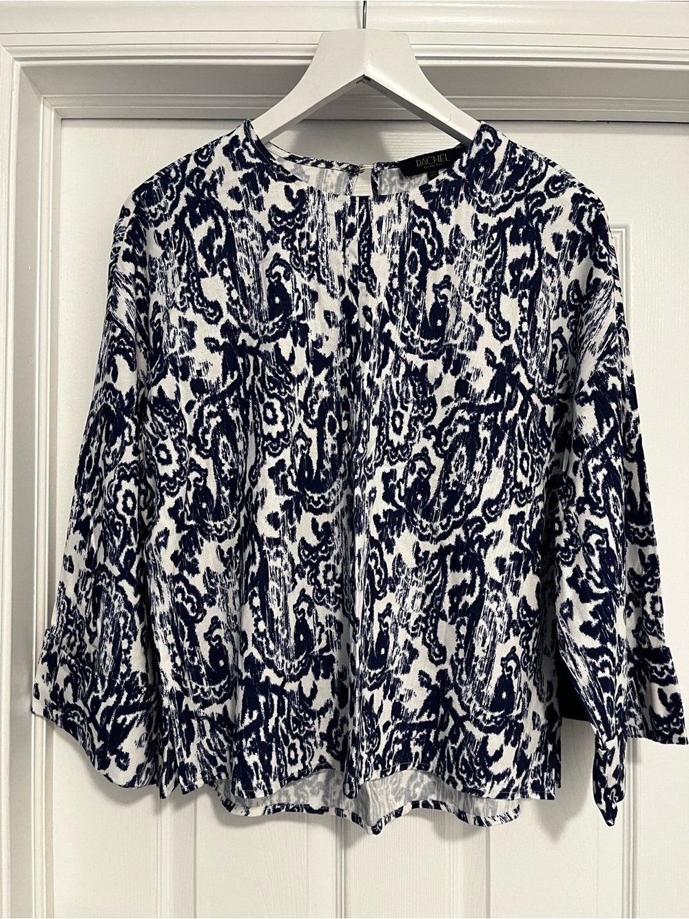Navy & White Paisley-Print Blouse